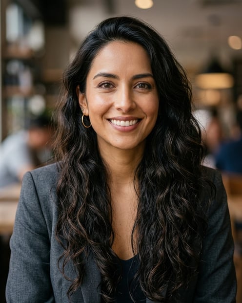 Cafe · Charcoal gray blazer headshot example
