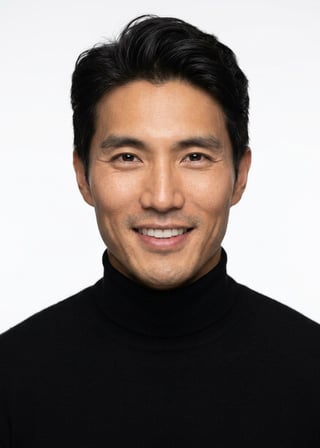 Professional AI LinkedIn headshot in Fitted black turtleneck on White / Pure White Studio