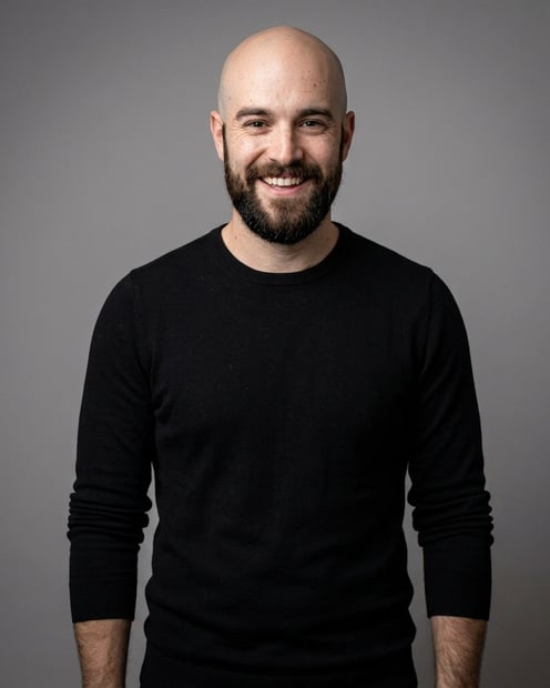Neutral Mid-Grey Gradient Seamless · Black Long-Sleeve Knit Top headshot example