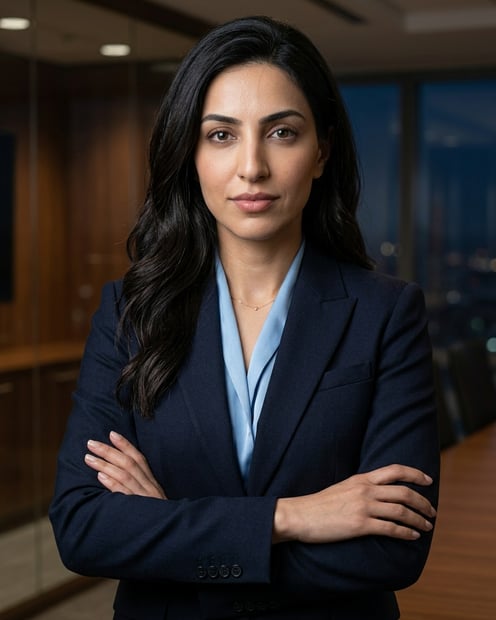 Dark Executive Boardroom · Dark Litigation Suit headshot example