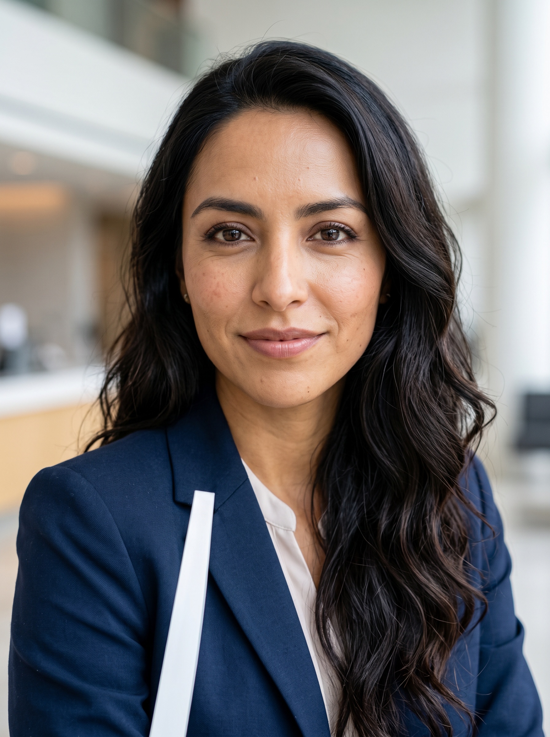 Corporate Lobby · Navy Blazer headshot example
