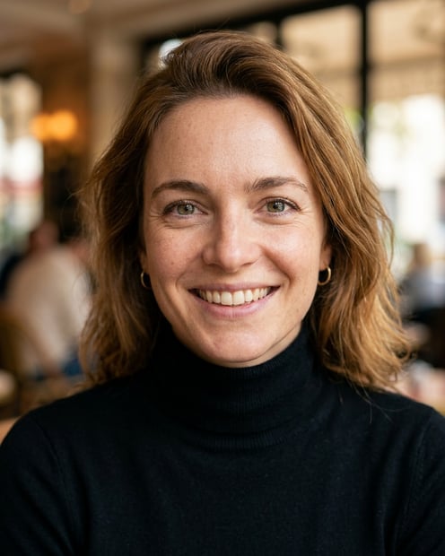 Cafe · Fitted black turtleneck headshot example