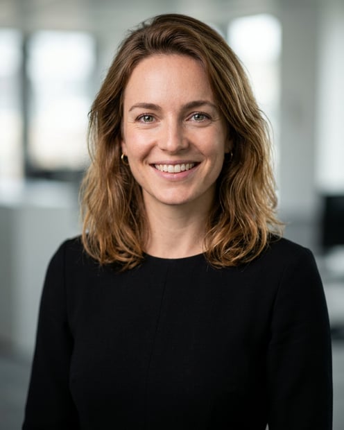 Office / Modern Office Workspace · Black midi fitted dress headshot example