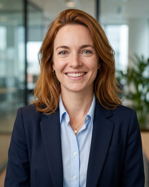 Office / Modern Office Workspace · Navy blazer with light blue shirt headshot example