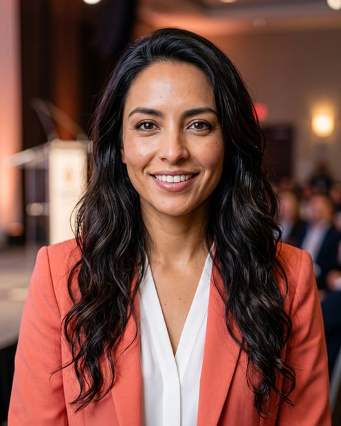 Speaking Stage · Coral Blazer headshot example