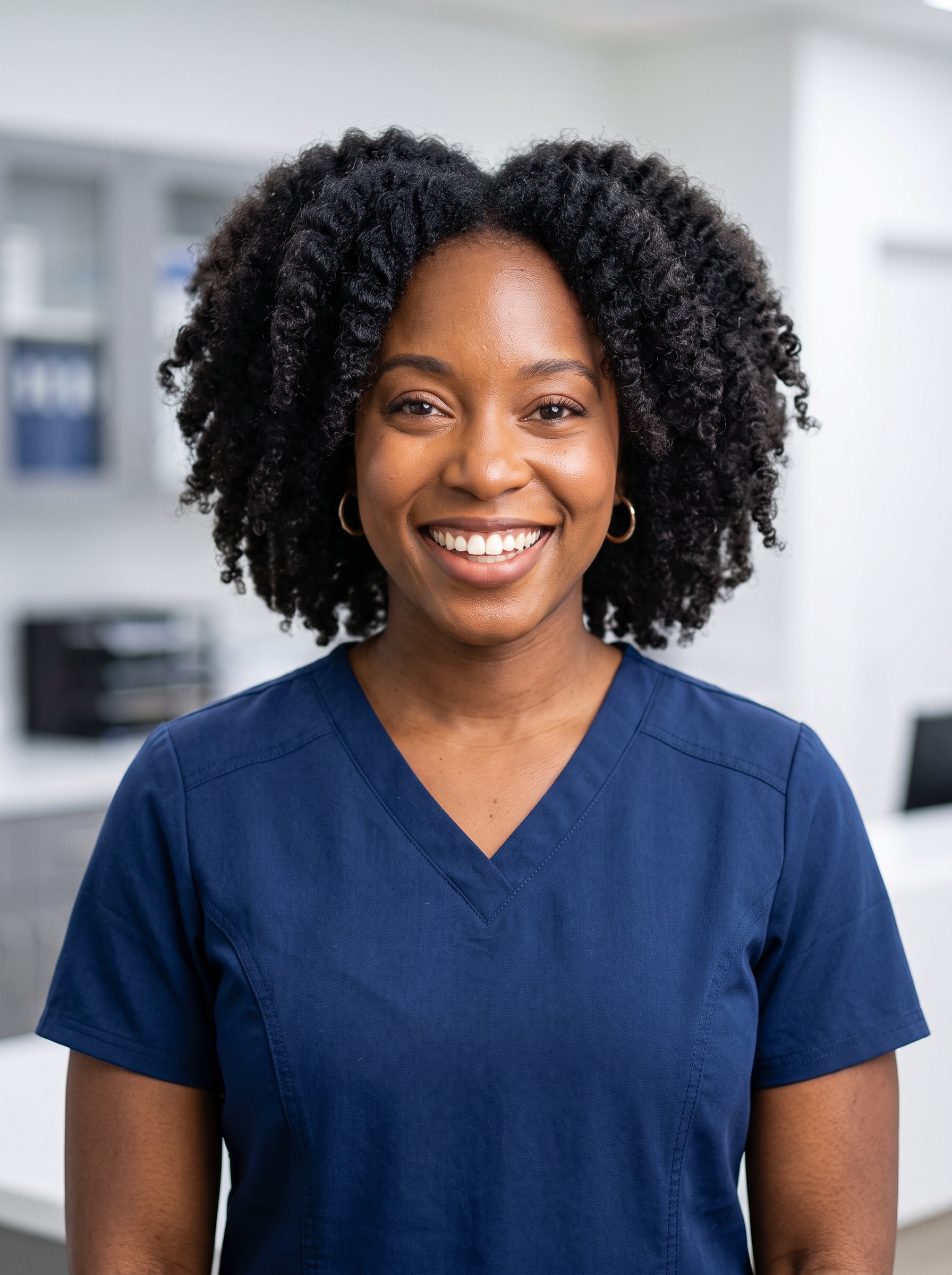 Nurse Station · Navy Scrubs headshot example