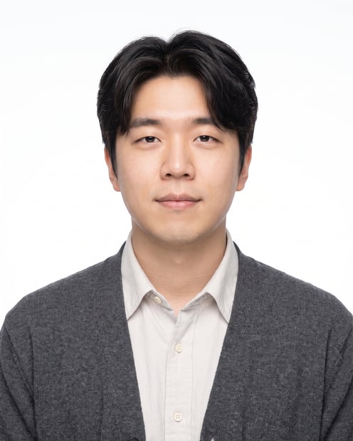 White Studio · Gray Cardigan headshot example