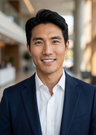 Professional AI LinkedIn headshot in White button-up shirt on Lobby (corporate lobby)