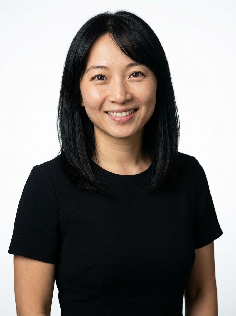 Professional AI LinkedIn headshot in Black midi fitted dress on White / Pure White Studio