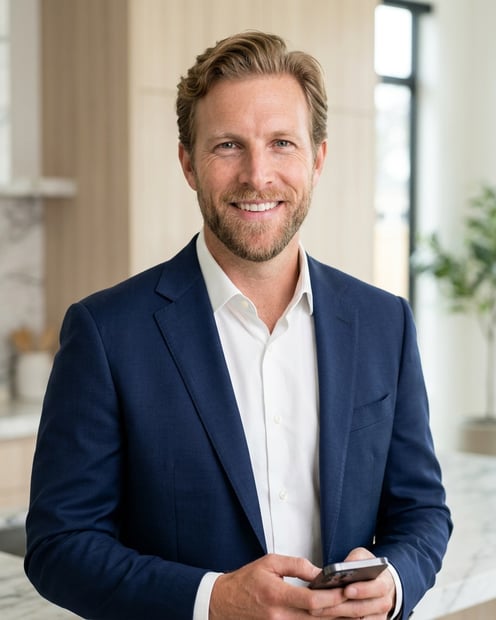 Minimalist Contemporary Home · Cream Blazer headshot example
