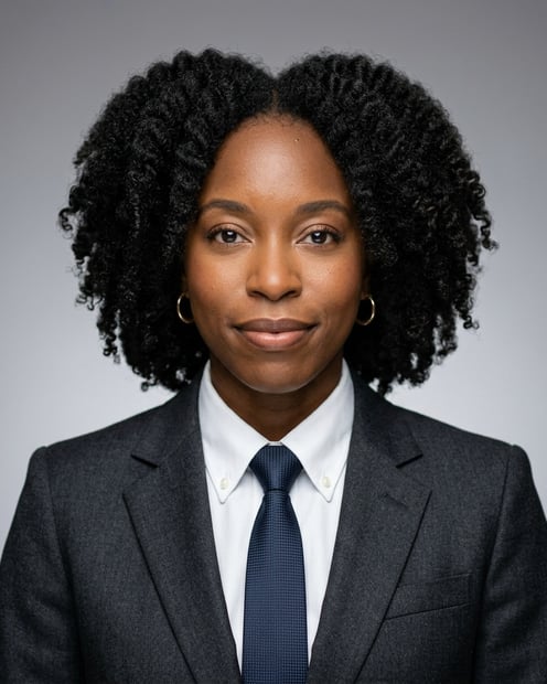 Light Grey Gradient Studio · Navy Suit with White Shirt headshot example