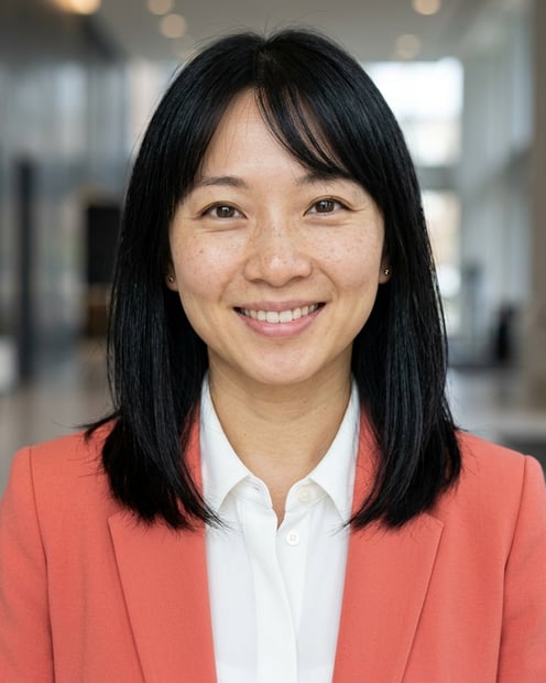 Lobby · Coral blazer over white blouse headshot example