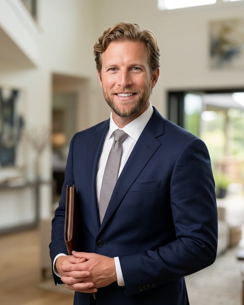 Warm Library Lounge · Camel Blazer or Coat headshot example