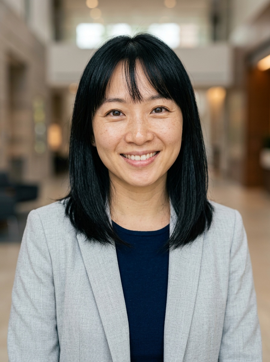 Professional AI LinkedIn headshot in Light gray blazer on Lobby (corporate lobby)