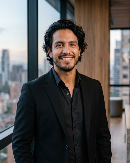 Penthouse City Window · Black Blazer Tonal headshot example