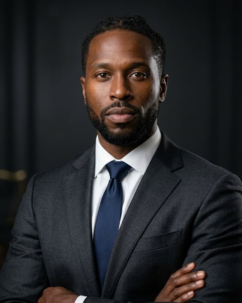 Charcoal Low-Key Studio · Dark Litigation Suit headshot example