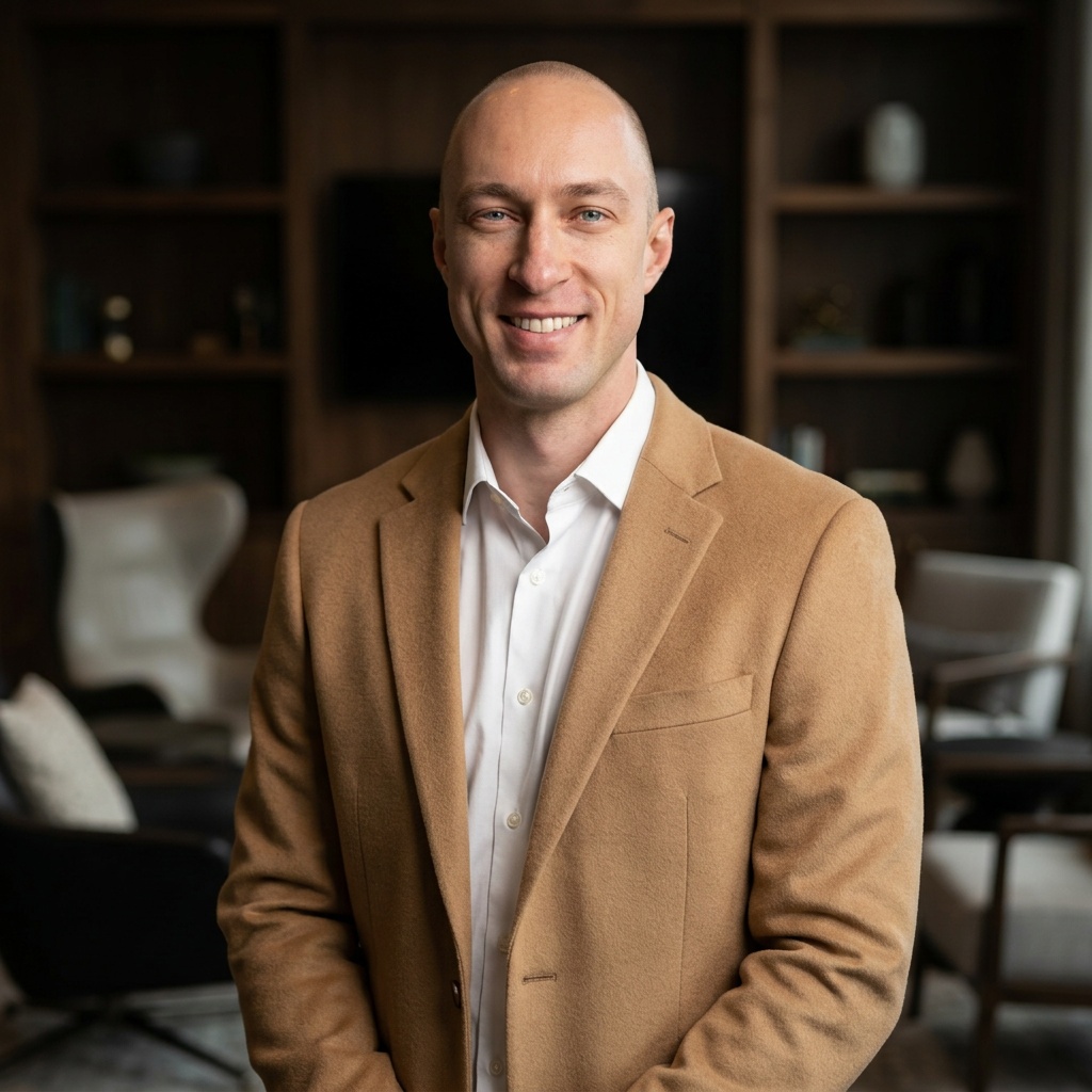 Library Lounge · Camel Coat headshot example