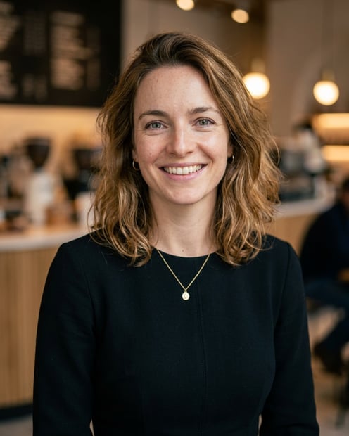 Cafe · Black midi fitted dress headshot example