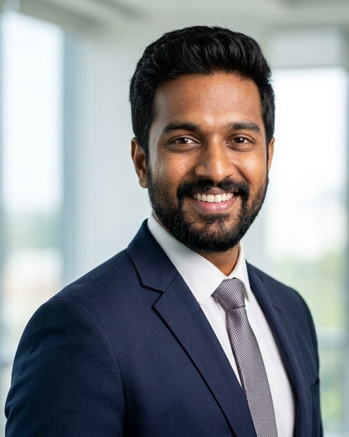 Modern Office · Navy Suit headshot example