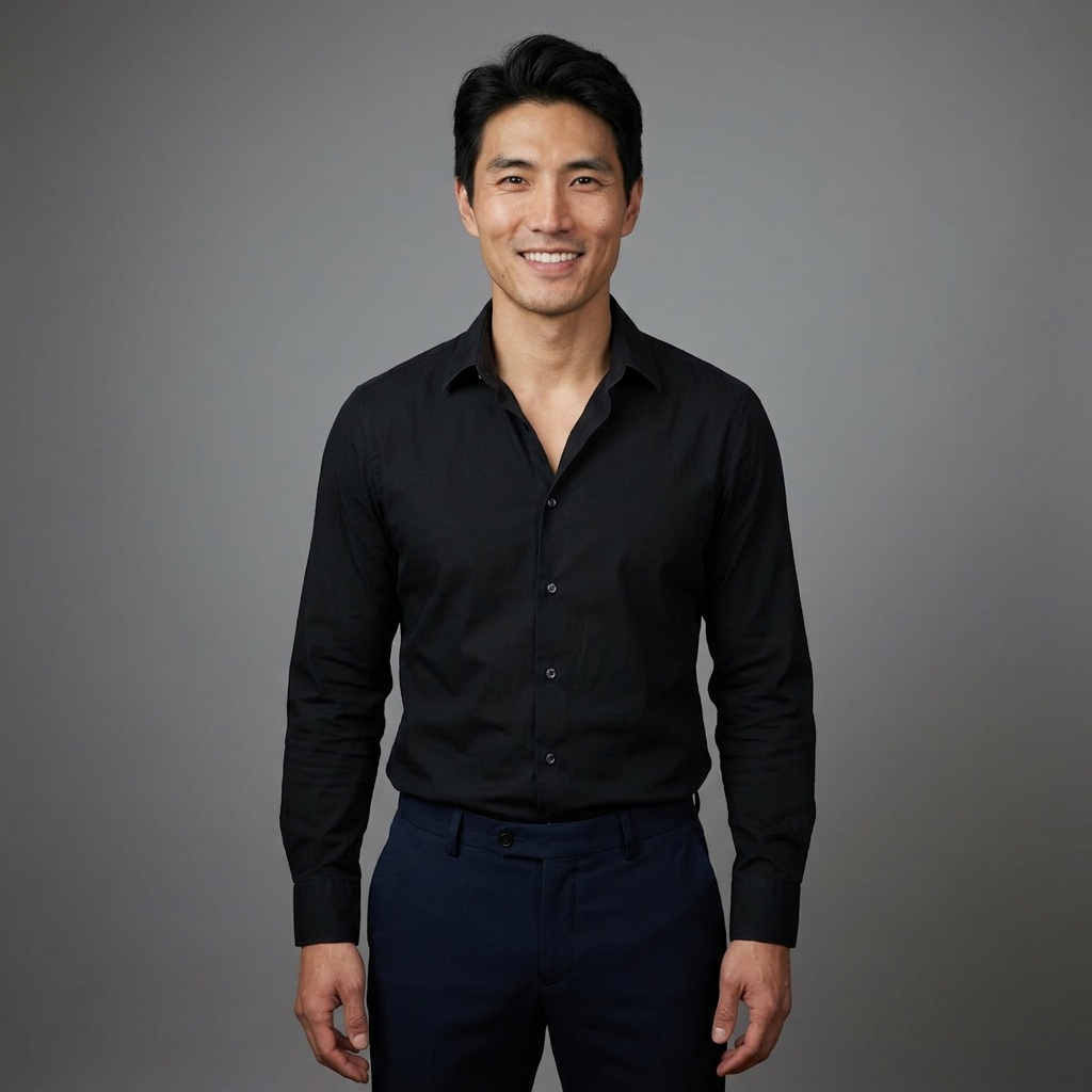 Neutral Grey · Black Button-Up headshot example