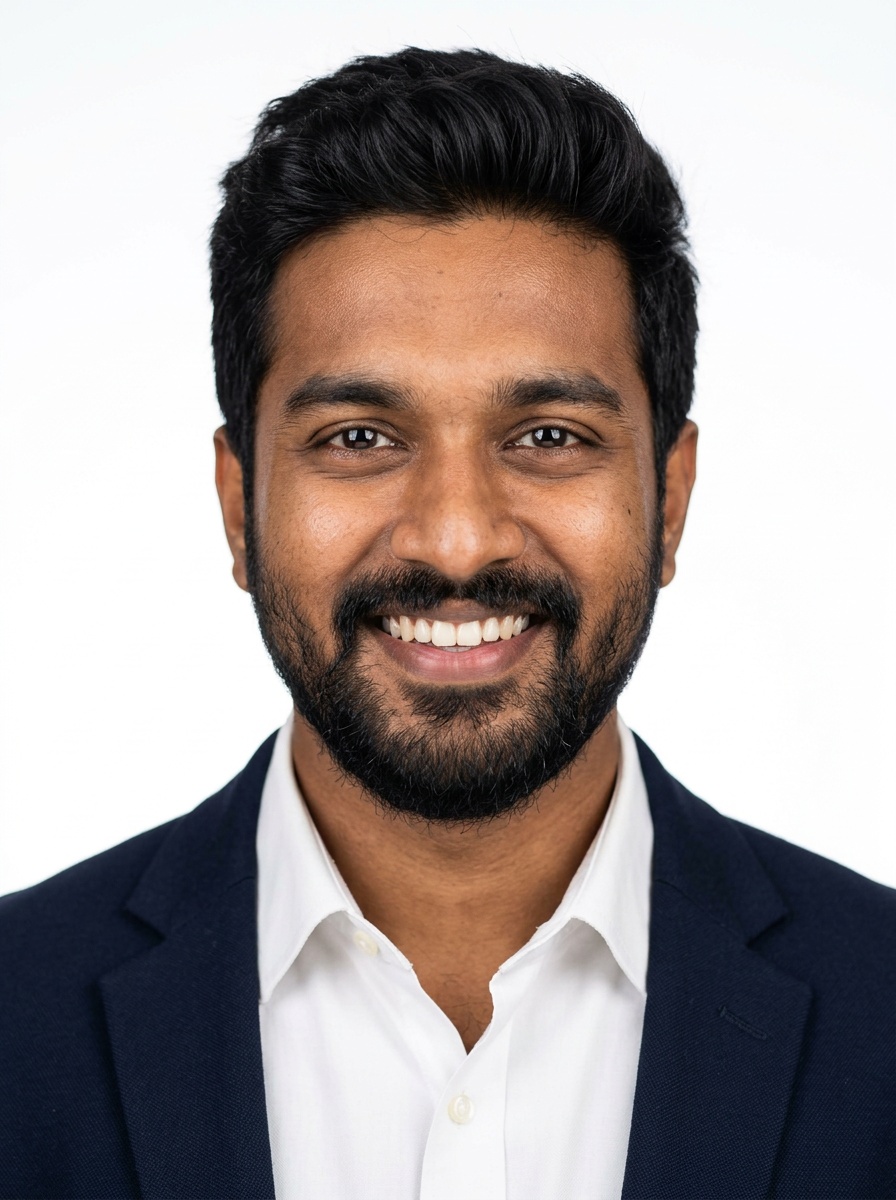Professional AI LinkedIn headshot in White button-up shirt on White / Pure White Studio