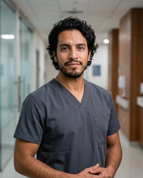 Dark Surgical Studio · Surgical Scrubs headshot example