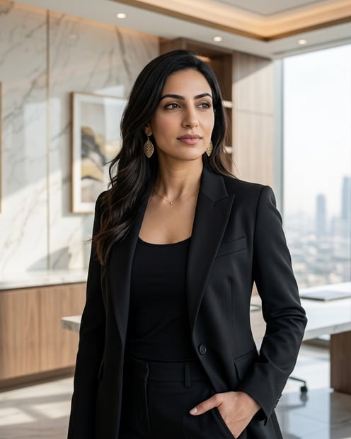 Private Agent Office Window · Black Blazer Tonal headshot example
