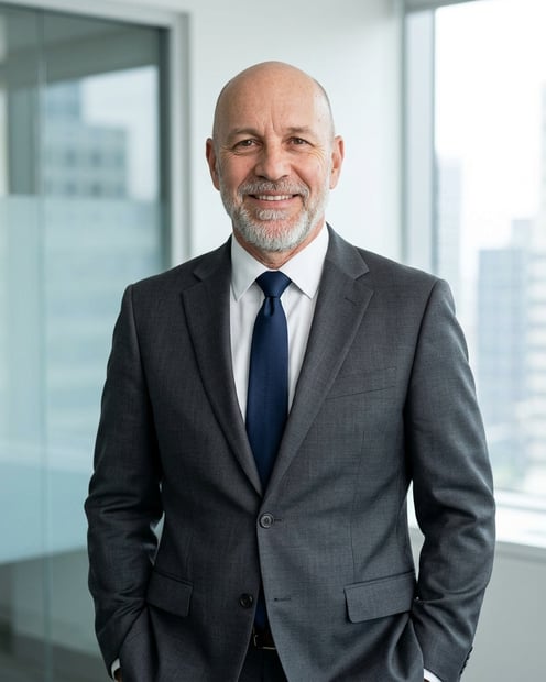 Glass Boardroom · Modern Dark Blazer headshot example