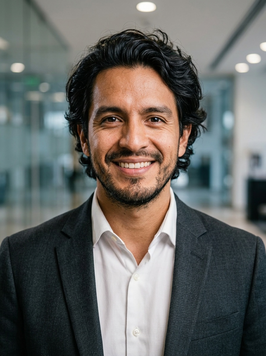 Professional AI LinkedIn headshot in White button-up shirt on Lobby (corporate lobby)