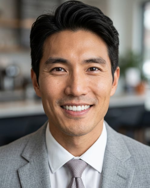 Cafe · Light gray blazer headshot example
