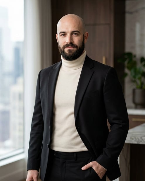 Private Agent Office Window · Black Blazer Tonal headshot example