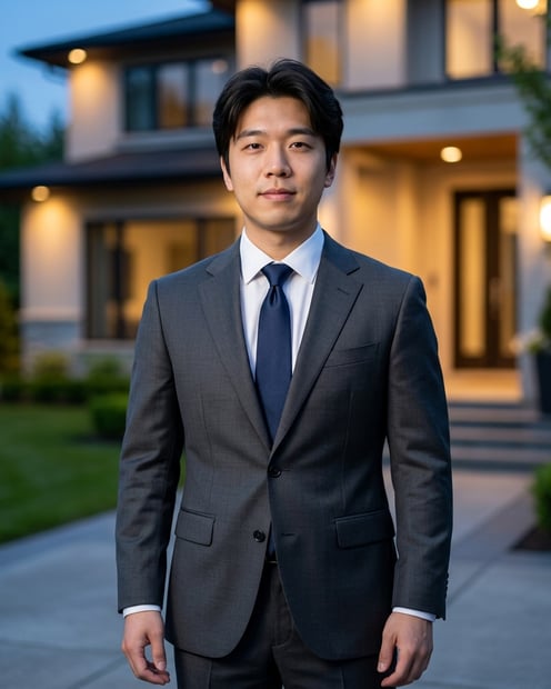 Twilight Estate Exterior · Power Suit No Gimmicks headshot example