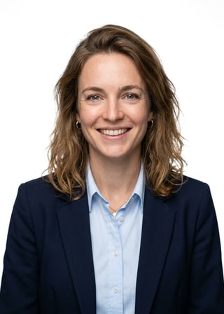 Professional AI LinkedIn headshot in Navy blazer with light blue shirt on White / Pure White Studio