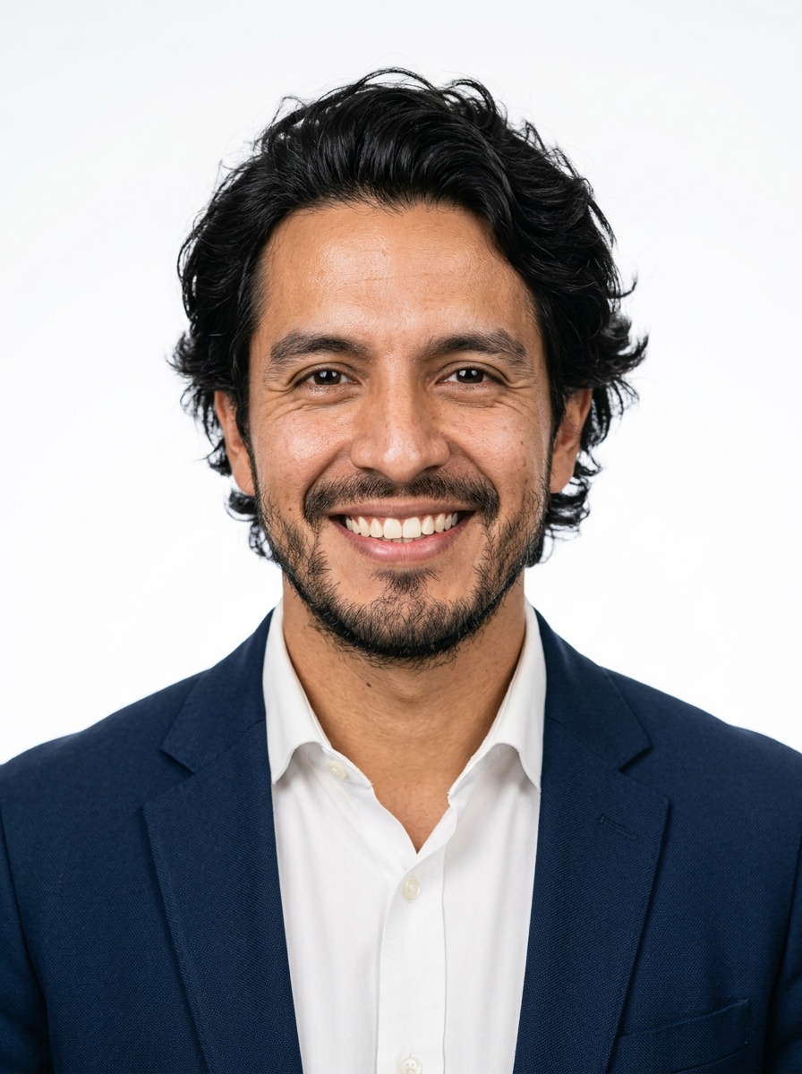 Professional AI LinkedIn headshot in White button-up shirt on White / Pure White Studio