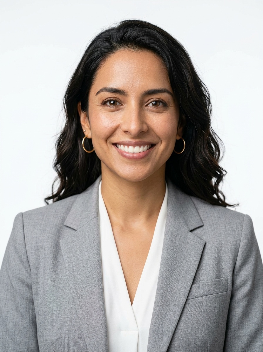Professional AI LinkedIn headshot in Light gray suit ensemble on White / Pure White Studio