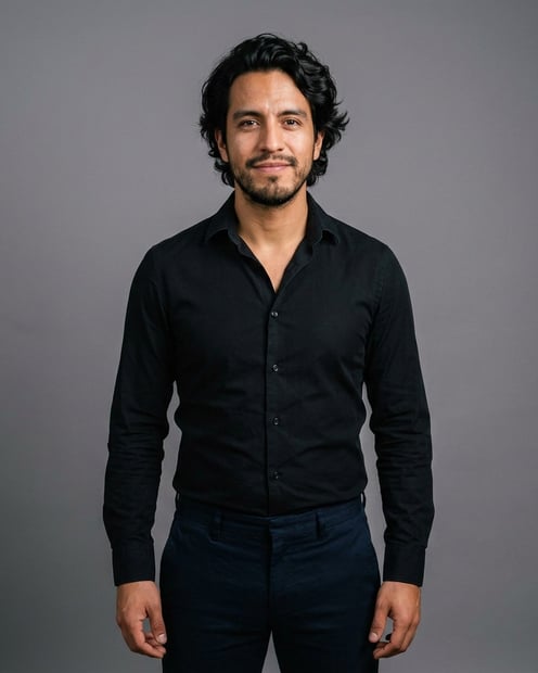 Neutral Grey · Black Button-Up headshot example