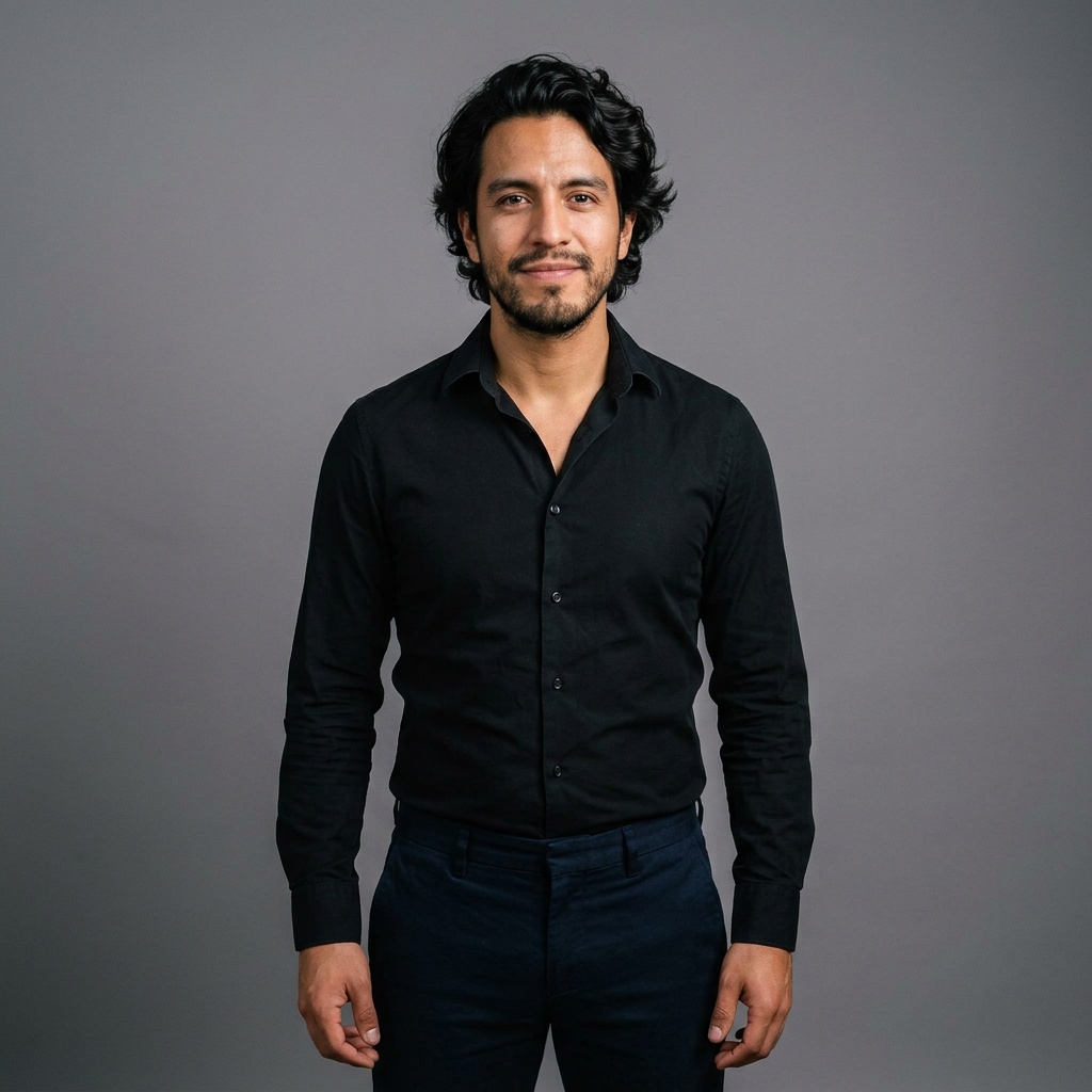 Neutral Grey · Black Button-Up headshot example