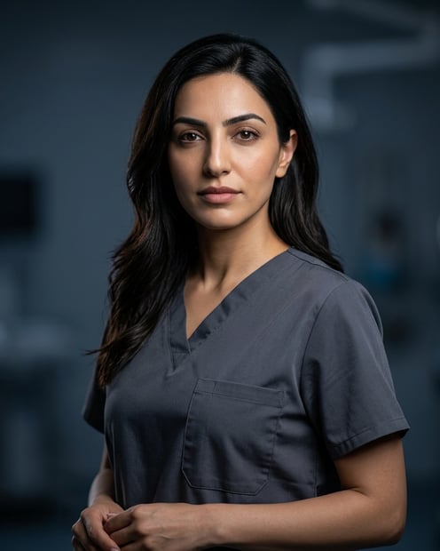 Dark Surgical Studio · Surgical Scrubs headshot example