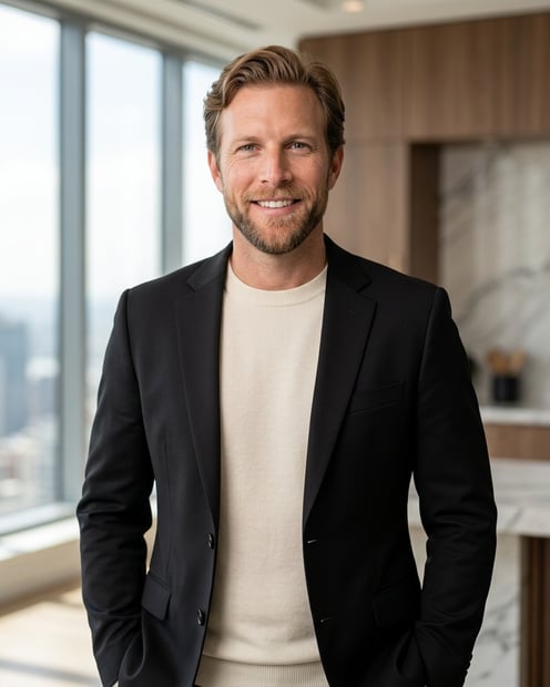 Private Agent Office Window · Black Blazer Tonal headshot example