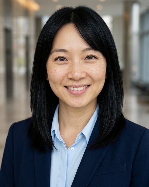 Lobby · Navy blazer with light blue shirt headshot example