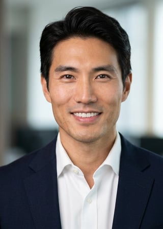 Professional AI LinkedIn headshot in White button-up shirt on Office / Modern Office Workspace