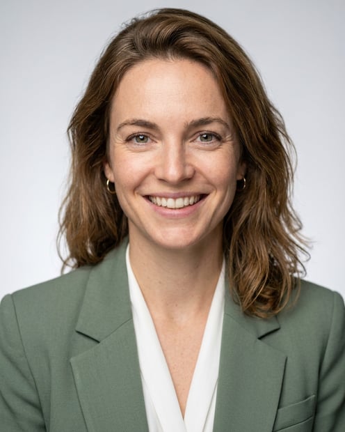 Neutral Gradient / Light Grey · Sage green blazer with white blouse headshot example