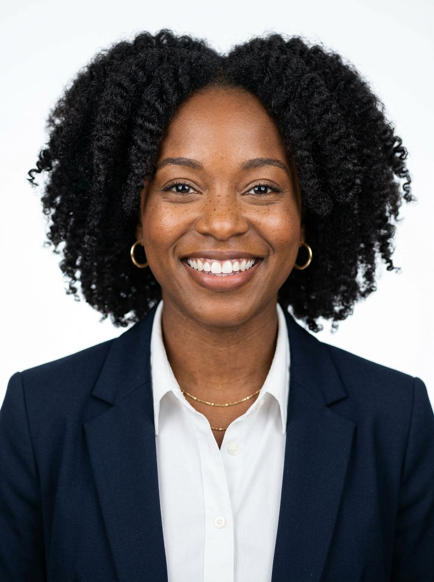 Professional AI LinkedIn headshot in White button-up shirt on White / Pure White Studio