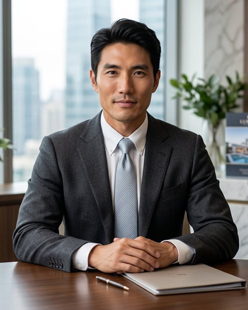 Agent Office · Charcoal Suit headshot example
