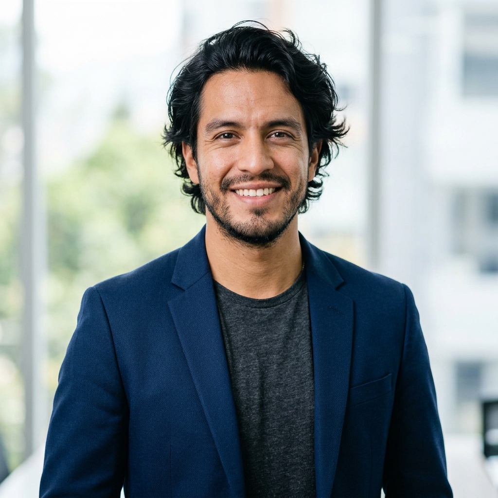 Natural Light · Navy Blazer & Tee headshot example