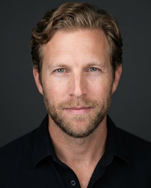 Dark Charcoal Grey Gradient · Black Button-Up with Dark Trousers headshot example