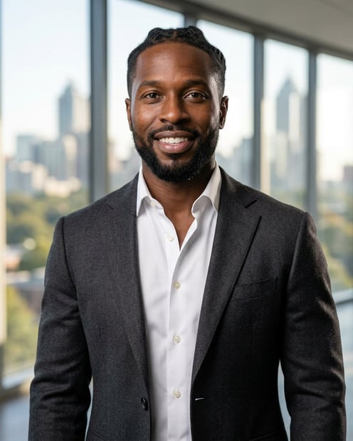 Clean White Studio · Open-Collar Blazer headshot example