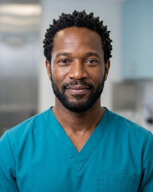 Exam Room · Coat & Scrubs headshot example