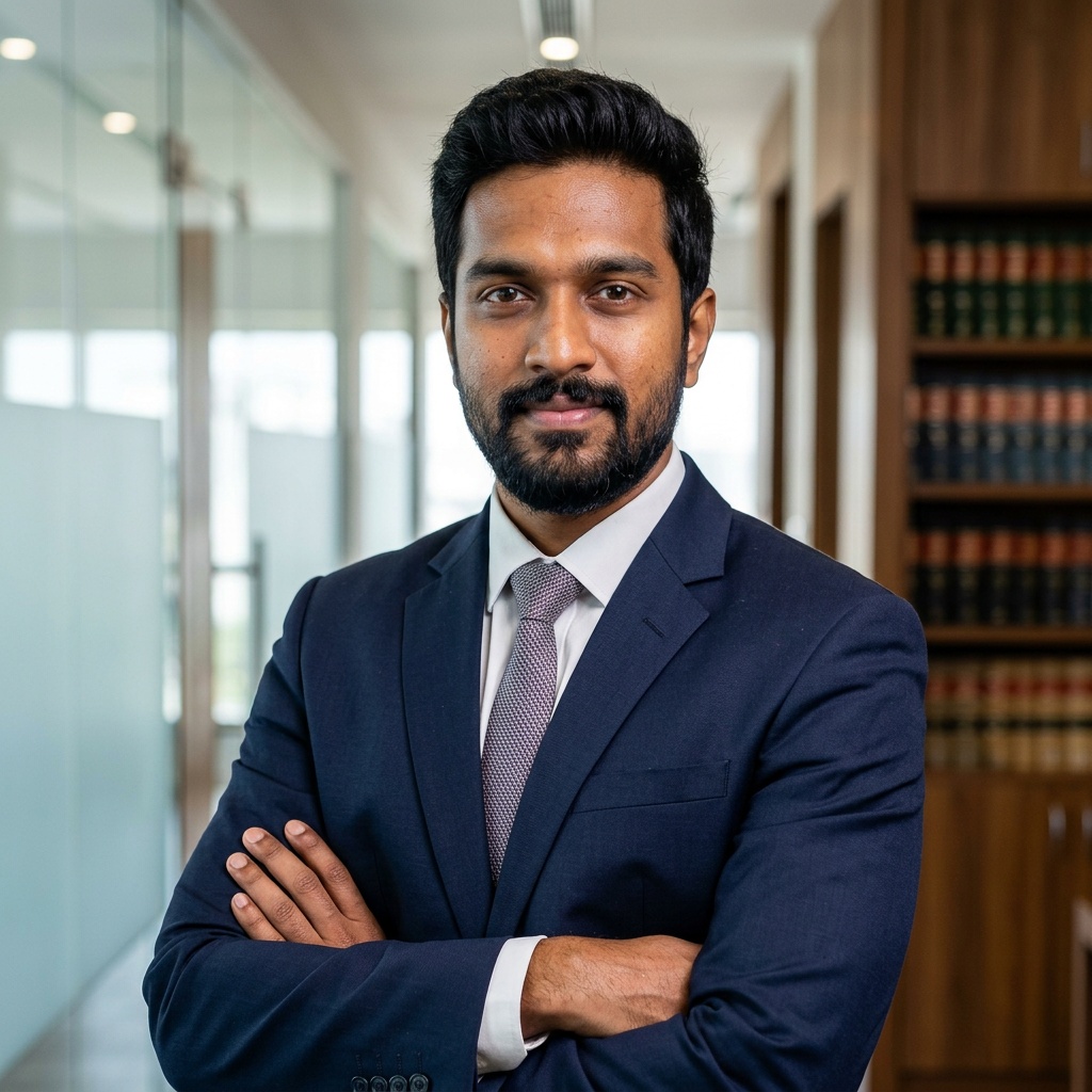 City Skyline · Navy Suit headshot example
