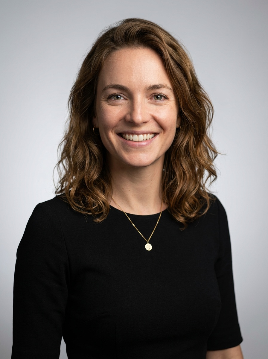 Professional AI LinkedIn headshot in Black midi fitted dress on Neutral Gradient / Light Grey